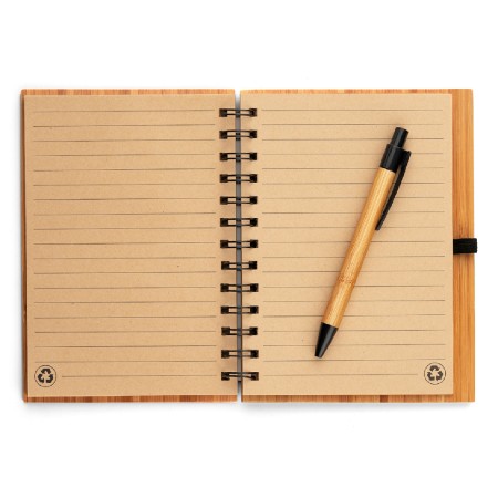 Caderno com Caneta e Capa de Bambu Personalizado