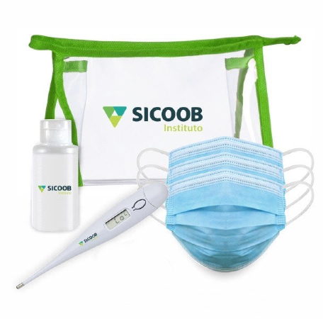 Kit de Proteção com Álcool Gel 3 Máscaras e Termômetro