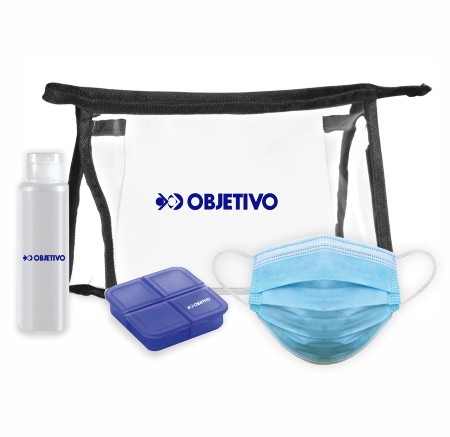 Kit de Proteção com Álcool Gel Porta Comprimidos e Máscaras